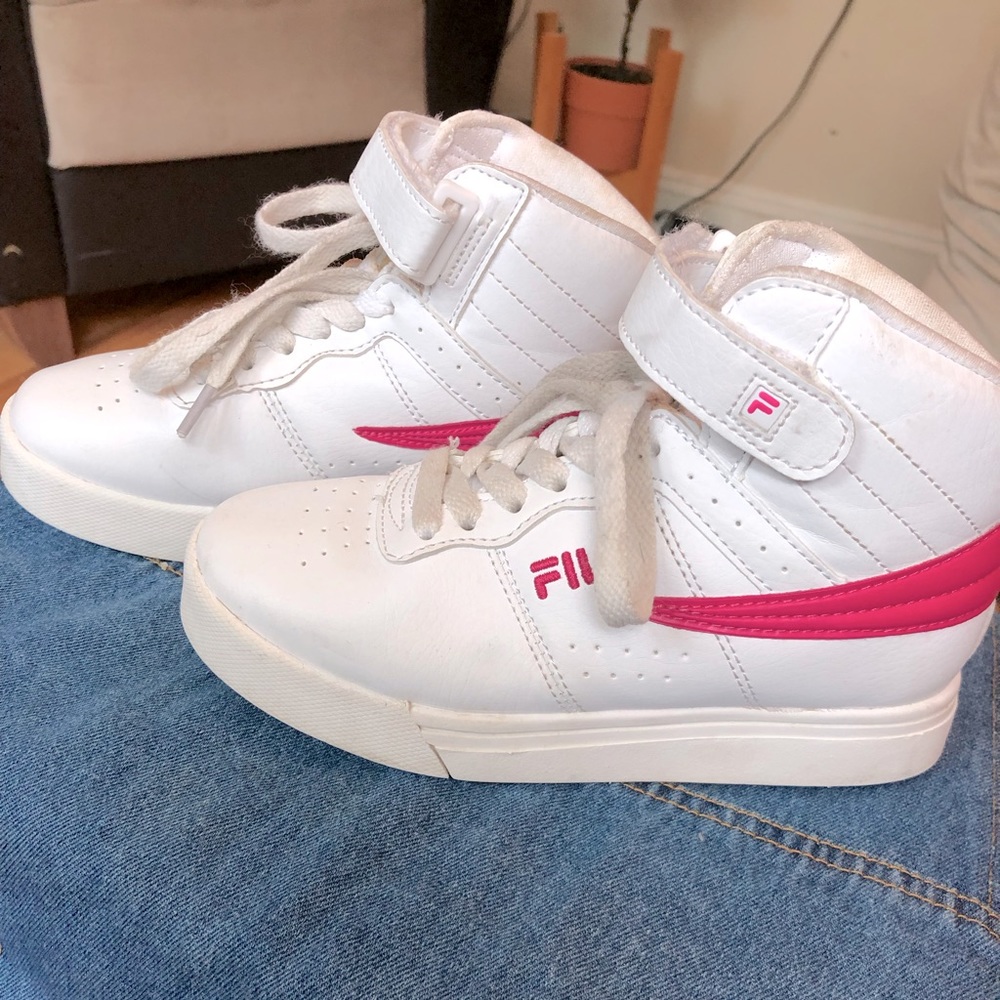 white and pick girls sneakers